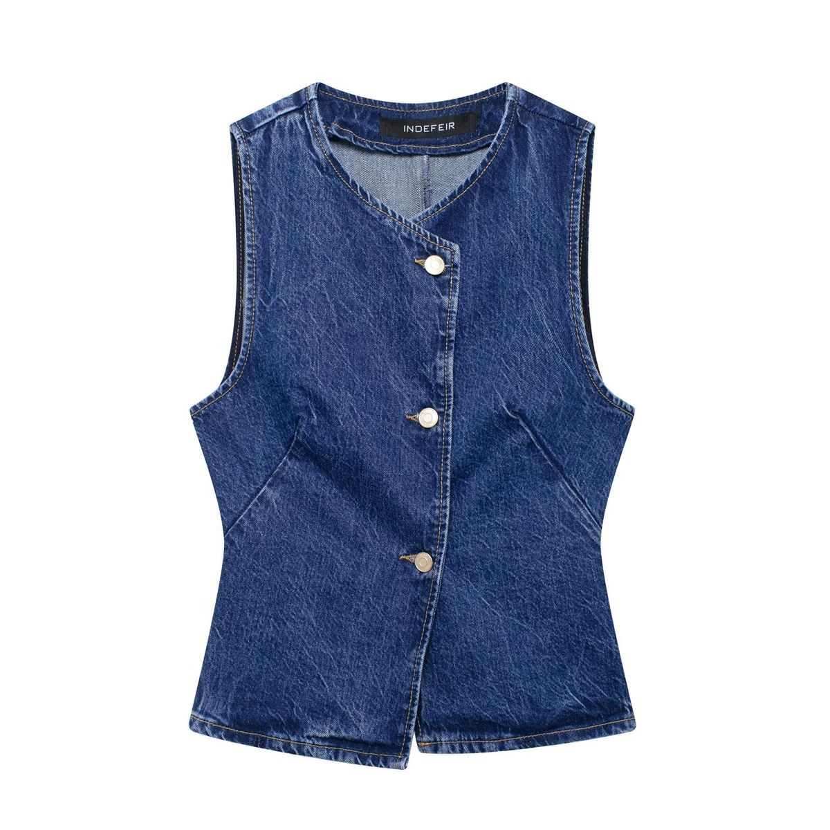 Women's Clothing New French Slim Denim Sleeveless Round Neck Vest Vest_mkmklike.com