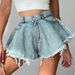 Women's Distressed Denim Shorts - High Waisted Ripped Jeans With Frayed Hem Trendy Loose Fit Summer Fashion_mkmklike.com