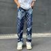 Men's Clothing Checkerboard jeans men's four seasons mosaic straight pants loose casual trousers high street trousers_mkmklike.com