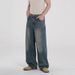 MYQ Washed Straight Jeans Men Summer Loose Vintage Long Korean Commuter Style Wide Leg Pants_mkmklike.com