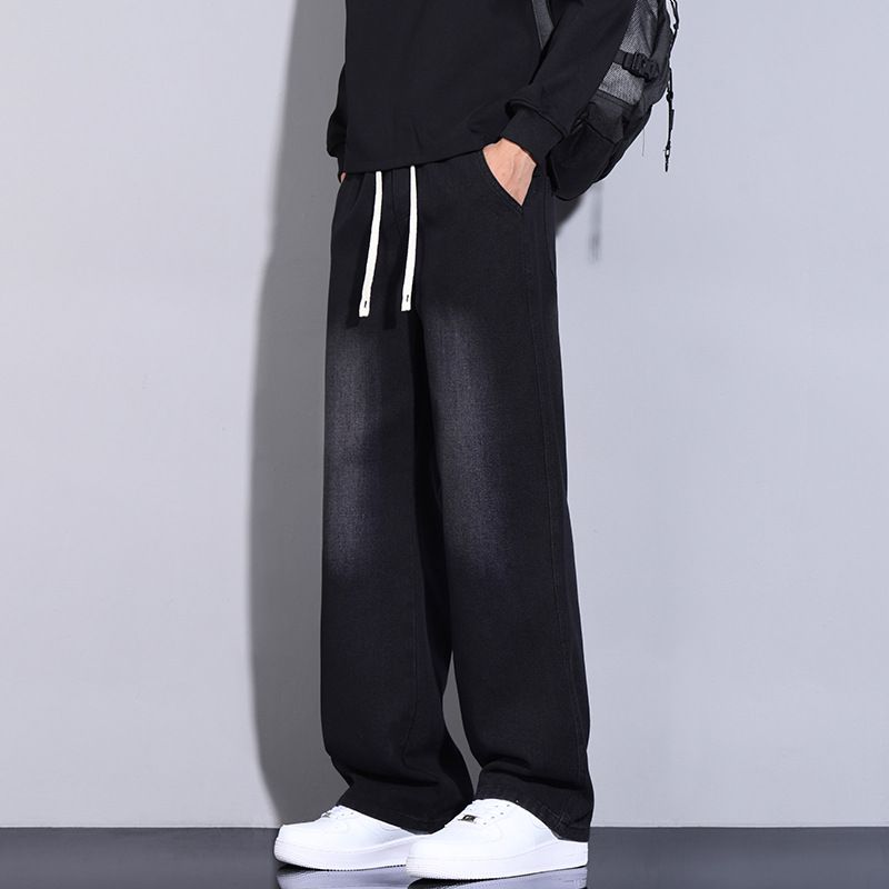 Men's Black Straight Leg Jeans - Classic American Style Casual Pants For Everyday Wear (Available In Regular & Fleece-Lined Options)_mkmklike.com