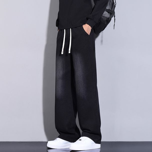 Men's Black Straight Leg Jeans - Classic American Style Casual Pants For Everyday Wear (Available In Regular & Fleece-Lined Options)_mkmklike.com