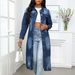 Distressed Washed Denim Jacket For Women - Oversized Vintage Cowboy Coat With Frayed Details & Long Length (S-XXL, Dark Blue)_mkmklike.com