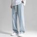 Straight Jeans Men's Thin Loose Drop Feeling Wide Leg Drape Trousers Casual Pants_mkmklike.com