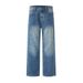 Washed White Denim Straight-Leg Men's American Street Style Basic Versatile Casual Loose Pants_mkmklike.com