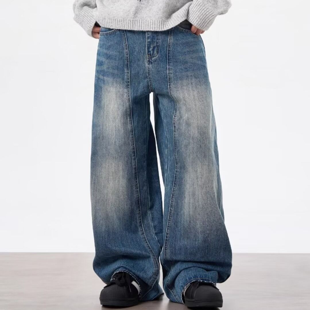 Vintage Washed Lightning Distressed Deconstructed Wide-Leg Jeans For Men & Women - Relaxed Fit High Street Banana Pants With Unique Cut_mkmklike.com