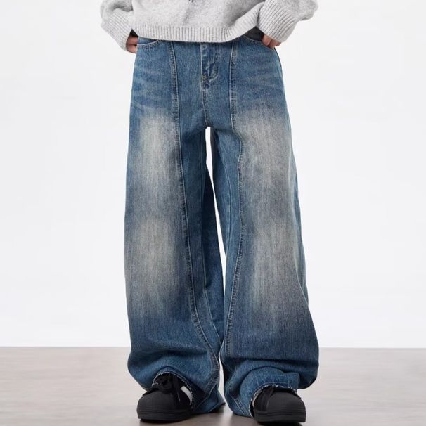 Vintage Washed Lightning Distressed Deconstructed Wide-Leg Jeans For Men & Women - Relaxed Fit High Street Banana Pants With Unique Cut_mkmklike.com