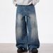Vintage Washed Lightning Distressed Deconstructed Wide-Leg Jeans For Men & Women - Relaxed Fit High Street Banana Pants With Unique Cut_mkmklike.com