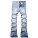 Men's Clothing Fashionable Blue Flared Jeans With Shine Rhinestones - Stylish Streetwear For Youth - Comfortable Cotton Denim With Mid Waist & Zip Fly_mkmklike.com
