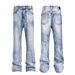 Vintage Washed Straight-Leg Jeans For Men - Cleanfit Snowflake Pattern, Ice Blue, Heavyweight Denim, Retro Style_mkmklike.com