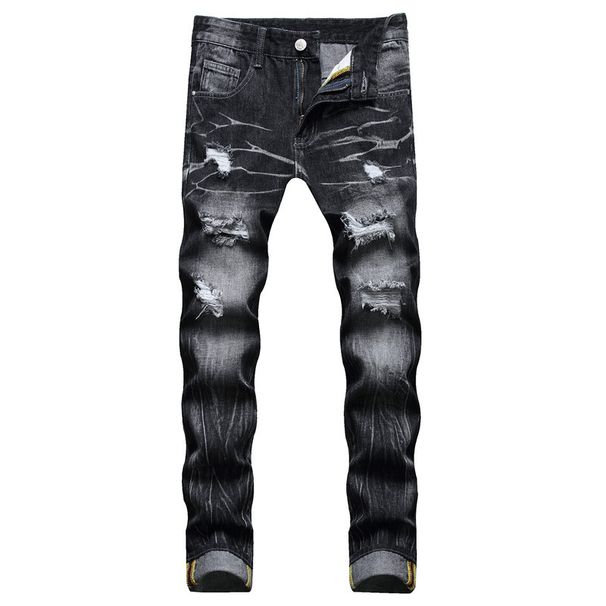 Jeans Street Style Flower Stitched Ripped Straight Tube Denim_mkmklike.com