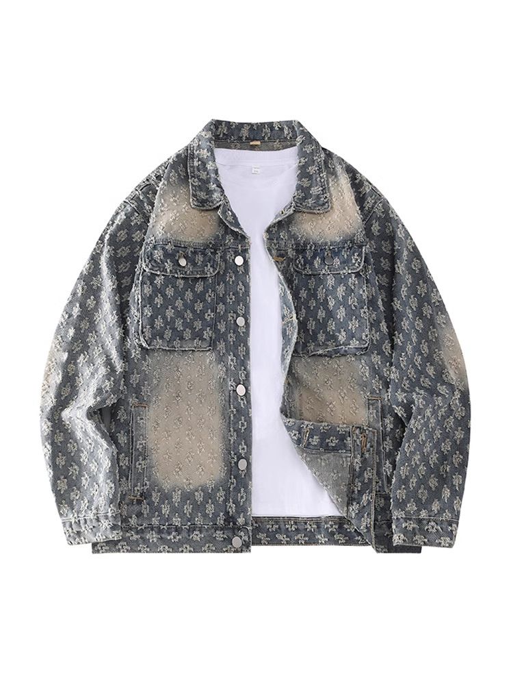 Men's Clothing Spring And Autumn Fashion Retro Denim Jackets Washed Jacquard Work Shirts_mkmklike.com