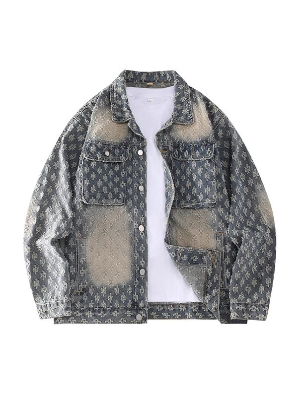 Men's Clothing Spring And Autumn Fashion Retro Denim Jackets Washed Jacquard Work Shirts_mkmklike.com
