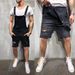 Pure New And American Style Denim Overalls With Ripped Holes Slim Fit Shorts Cross-Border Exclusive For European Men's Work_mkmklike.com