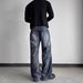 Vintage Blue Straight Leg Bootcut Jeans For Men - Retro High Street Style Stretch Denim Pants With Relaxed Fit & Distressed Wash_mkmklike.com