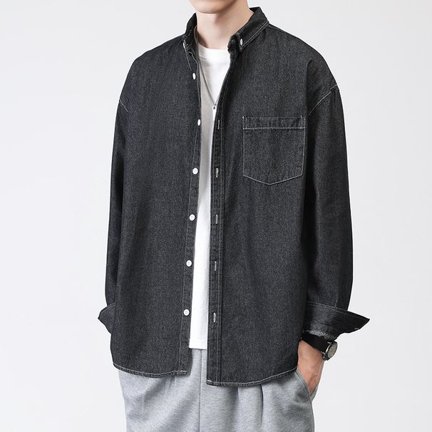 Northfold LKTM Clothing # Men's Denim Autumn Winter New Long Sleeve Loose Japanese Retro Workwear Casual Shirt Jacket_mkmklike.com