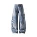 High Street Deconstructed Multi-pocket Jeans For Men, Autumn Trendy Design Wide-leg Pants, American-style Washed_mkmklike.com