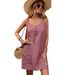 Women's Clothing new fashion U neck solid color sleeveless purse buckle cotton mid length dress_mkmklike.com