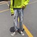 Ripped Jeans Men's Summer Korean Edition Trend Straight Loose Casual Pants Teen Wide Leg Versatile Nine-Point Pants_mkmklike.com