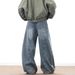 Men's Distressed Silhouette Scimitar Jeans Loose Slim Fit Casual Wide Leg Pants Mid Waist Cotton Blend Vintage American Style_mkmklike.com