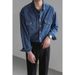 Washed Old Denim Shirt Men's Spring Korean Version Loose High-end Long-sleeved Tooling Shirt_mkmklike.com