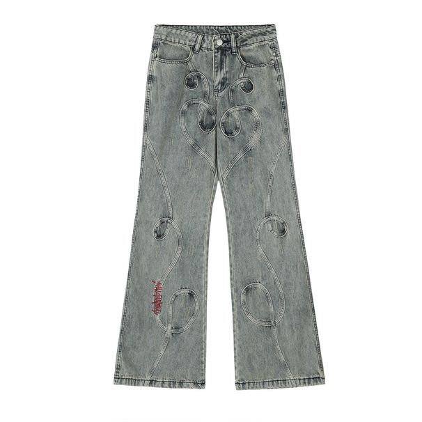 Inlaid Embroidery Flared Jeans For Men American Style Trendy Loose Niche Heavy Craft Design Wide-Leg Floor-Length Pants_mkmklike.com