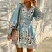 women's long-sleeved V-neck loose printed bohemian dress_mkmklike.com