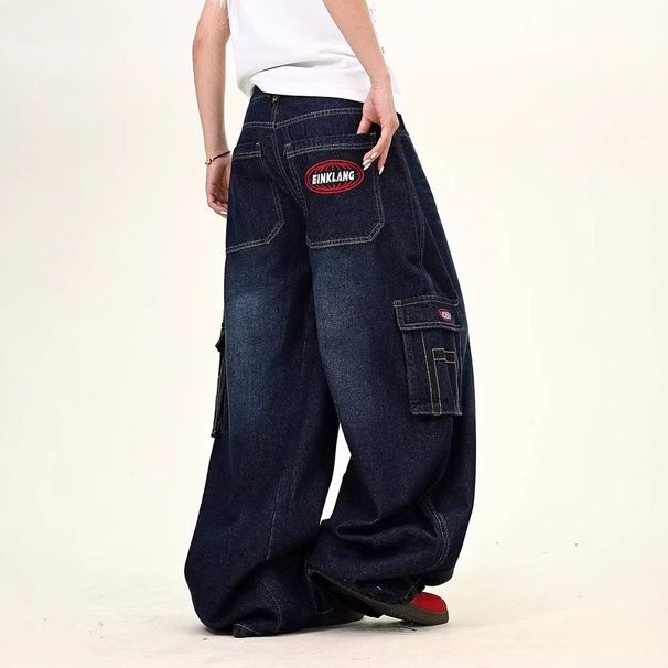 Vintage Cat Whisker Washed Distressed Jeans For Men & Women - Relaxed Fit Wide Leg Cargo Pants With Large Pockets_mkmklike.com