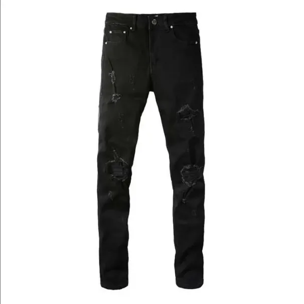 designer Stacked For Mens Baggy Tears Jean Biker Embroidered And Sewn Fashionable Perforated Pants Casual Straight Leg_mkmklike.com