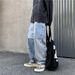 Men's Streetwear Patchwork Jeans – Loose Fit Straight-Leg Drop-Crotch Pants (Black/Blue, S-3xl) Relaxed Fit With Drop Crotch_mkmklike.com