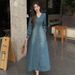 ELLE Plus Size Retro Blue Elegant Long Sleeve Denim Dress Autumn New Style_mkmklike.com
