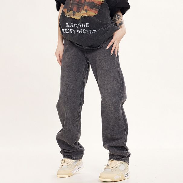 Nordmann Black Gray Jeans Men New Loose Straight American High Street Trendy Cool Casual Long Pants_mkmklike.com