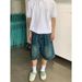 Summer American Vibe Style Splicing Design Denim Shorts Men And Women Loose High Street Wide-leg Versatile Five-point Medium Pants Tide_mkmklike.com