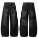 Men's Clothing Men's Vintage Washed Black Distressed Denim Jeans - Retro Cat Whisker Design, Loose Fit, Straight Leg, Mid Rise, Cotton Blend_mkmklike.com