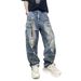 Men's Washed Denim Work Pants – American Vintage Straight-Leg Jeans With Relaxed Fit & Streetwear Edge (28-36, Mid-Rise, Distressed Blue)_mkmklike.com