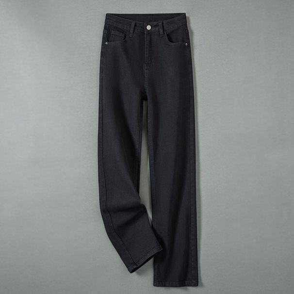 High-Quality Thickened Fleece-Lined Straight-Leg Jeans 2025 Autumn/Winter Warm Slim-Fit Cigarette Pants For Petite Women_mkmklike.com