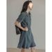 Summer New Fashionable Waist Cinching Short Sleeved Slimming Fish Tail Temperament Denim Women's Dress_mkmklike.com
