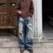 American Street Wind Destruction Patch Hole Design Jeans Men's Loose Niche Washed Wide-leg Trousers_mkmklike.com