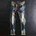Men's Clothing Distressed Jeans Slim Fit Straight Elastic Vintage Distressed Slim Straight Jeans With Stretch Washed Retro Style Comfortable Trousers_mkmklike.com