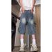 Vintage Washed Cargo Denim Shorts For Men, Summer New Loose Fit With Side Pockets And Large Pocket Design, Casual_mkmklike.com