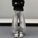 Nordmann American Style Vibe Retro Distressed Gray Ink-Splattered Scimitar Jeans For Men, Niche Design High Street Wide-Leg Pants_mkmklike.com