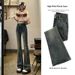 Cement Gray Flared Jeans Women, Spring And Autumn 2024 New Style, High-waisted, Slim-fit, Stretchy Bell-bottom Pants For_mkmklike.com