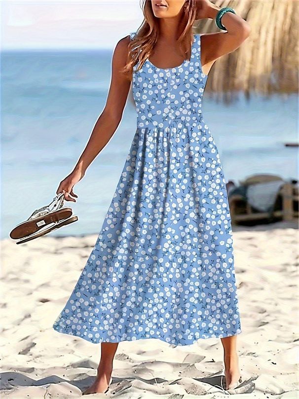 Women's clothing splicing floral sleeveless dress_mkmklike.com