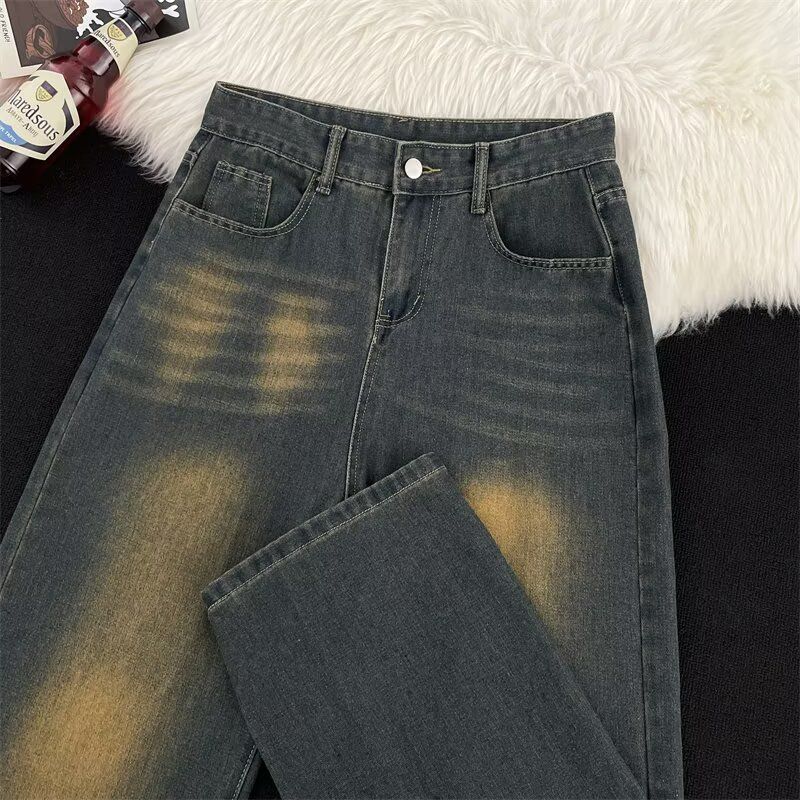Men's Clothing Retro Straight Jeans For Men And Women Loose Wide Leg Tie Dyed Flared Trousers_mkmklike.com