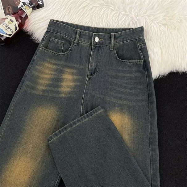 Men's Clothing Retro Straight Jeans For Men And Women Loose Wide Leg Tie Dyed Flared Trousers_mkmklike.com
