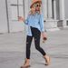 K New Slim Denim Long Sleeved Shirt For Women_mkmklike.com