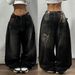 Men's Clothing Black Wide Leg Jeans For Couples, Mid-Rise Straight Denim Pants With Soft Drape, Comfortable Cotton Fabric For Casual Wear_mkmklike.com