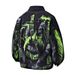 Men's Streetwear Graffiti Print Denim Jacket – Oversized Collar Design, Distressed Casual Coat_mkmklike.com