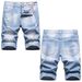 Men's Distressed Denim Shorts – Light Blue Cotton Summer Casual Mid-Rise (29-42) Artisan Distressing_mkmklike.com