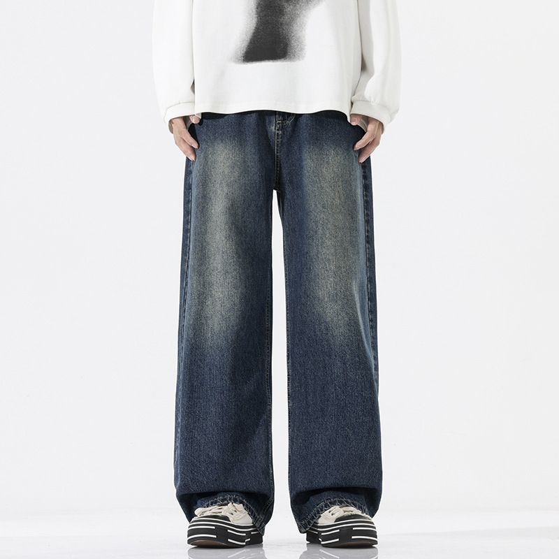 Men's Clothing Wide Leg Straight Leg Jeans Versatile Casual Pants Semi Elastic Waist INS Style American Trendy For Teens_mkmklike.com